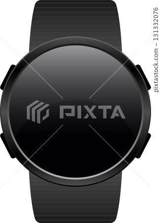 A sleek, round, black wearable device with a smooth surface and a matching band, minimalist. A sleek, round, black wearable device with a smooth surface and a matching band, minimalist. 131332076