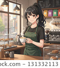 Female clerk working at a cafe Female clerk working at a cafe 131332113