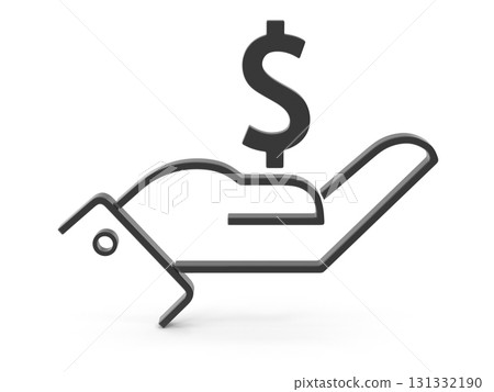 Hand holding a dollar symbol icon, concept of finance, banking, and giving. 131332190