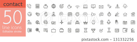 Contact icons. Web icons, home, call, email, address, location, globe, question mark, telephone, website, icon . Communication contact information icon. editable stroke 131332256