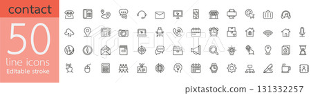 Contact icons. Web icons, home, call, email, address, location, globe, question mark, telephone, website, icon . Communication contact information icon. editable stroke 131332257