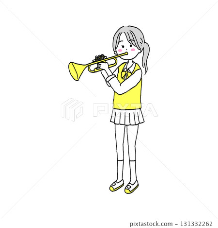 吹小號的女孩的插圖 131332262
