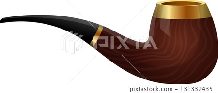 Classic tobacco pipe with a wooden bowl, black stem, and gold accents on a black background. Classic tobacco pipe with a wooden bowl, black stem, and gold accents on a black background. 131332435