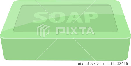 A rectangular bar of light green soap with "SOAP" imprinted across the top surface. 131332466