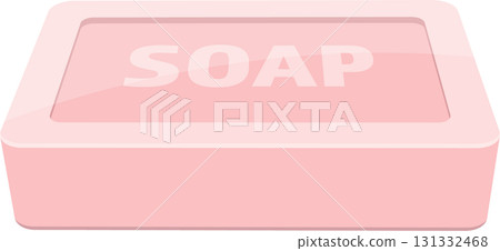 A pink soap bar with 'SOAP' written on top, cartoon style. Cleanliness and hygiene are essential. 131332468