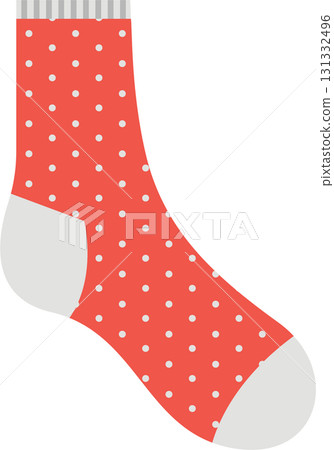 A charming red sock with delightful white polka dots, perfect for warmth and cheerful style. 131332496