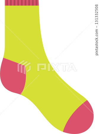 Stylized illustration of a sock with a yellow body, and pink toe, heel and ribbed cuff. Stylized illustration of a sock with a yellow body, and pink toe, heel and ribbed cuff. 131332508