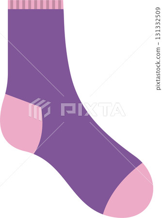 A purple sock with pink toe and heel lies against a black background, awaiting a foot. A purple sock with pink toe and heel lies against a black background, awaiting a foot. 131332509