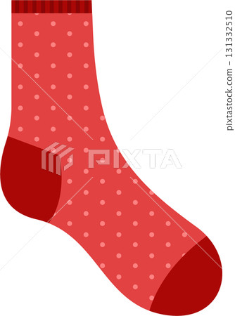 A festive red sock adorned with delicate polka dots, ideal for adding a touch of warmth and charm. 131332510