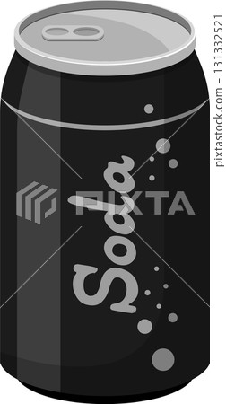 A gray can of soda with bubbles around it and a silver top against a black background. 131332521