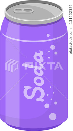 A refreshing purple soda can with bubbles is ready to be served, perfect for a hot summer day. 131332523