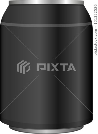 A sleek, matte black aluminum beverage can, with silver accents and a smooth, cylindrical shape. 131332526