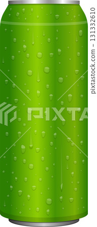 Refreshing green beverage can with condensation, promising a cool and thirst-quenching drink. 131332610