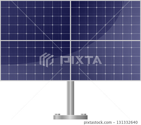 Illustration of a solar panel array on a silver pole, generating sustainable energy. 131332640