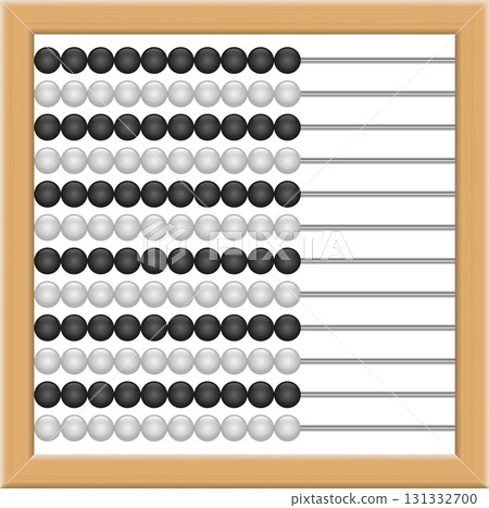Classic abacus with alternating black and white beads set in a wooden frame for calculations. Classic abacus with alternating black and white beads set in a wooden frame for calculations. 131332700