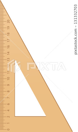 A tan right triangle ruler with a hole, with the number 0 to 20 along its vertical side. A tan right triangle ruler with a hole, with the number 0 to 20 along its vertical side. 131332703
