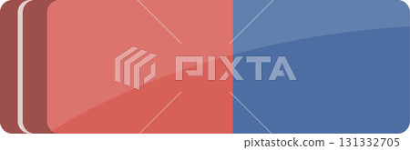 Two-toned eraser. Red section next to blue section. Rectangular shape with rounded corners. Two-toned eraser. Red section next to blue section. Rectangular shape with rounded corners. 131332705