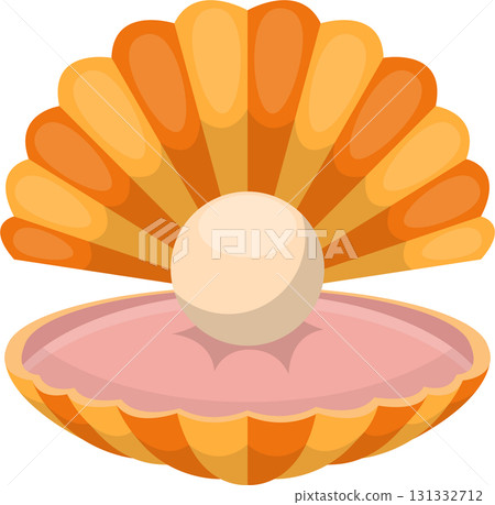 Illustrative image of a pearl nestled inside an orange and pink seashell, a treasure of the sea. 131332712