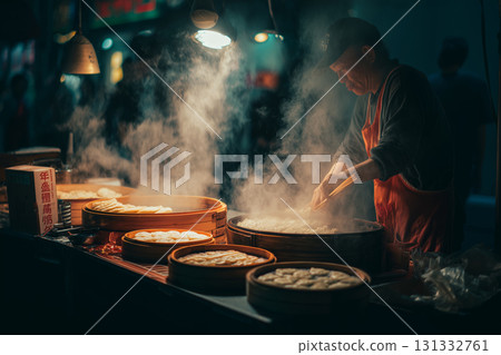 Steaming delights from a night market street food vendor in the city Steaming delights from a night market street food vendor in the city 131332761