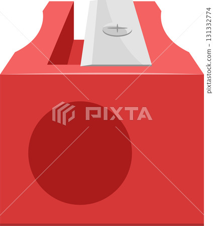 A red pencil sharpener featuring a silver blade, used for keeping pencils at a fine point. 131332774