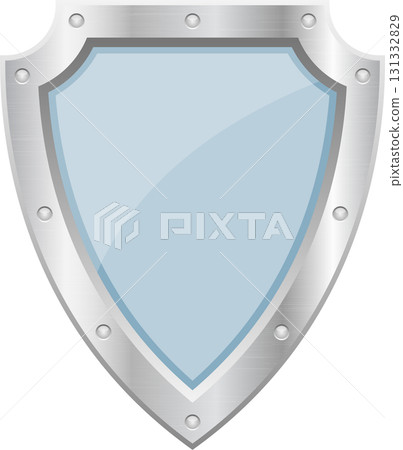 Stylized metallic shield with a blue gradient faceplate, perfect for defense or security themes. 131332829