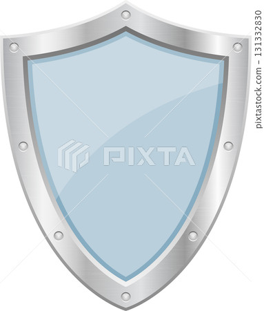 A blue heraldic shield with a riveted metal border, glossy surface, and classic medieval design. A blue heraldic shield with a riveted metal border, glossy surface, and classic medieval design. 131332830