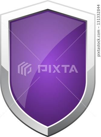 A glossy purple shield with a silver frame, suitable for use as an icon or graphical element. 131332844