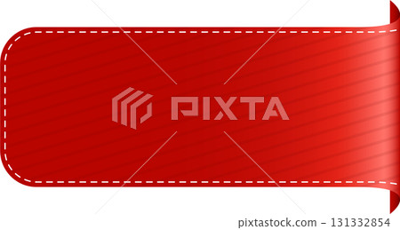 A striking red banner with a stitched edge, elegantly curled on one end, set against black. 131332854