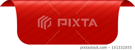 A vibrant red banner unfurls with a subtle striped texture, creating a dynamic visual element. 131332855