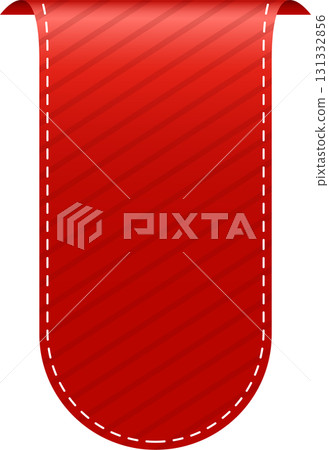 A vibrant red ribbon bookmark, perfect for marking pages with its cheerful design and neat stitching. 131332856