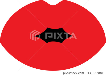 A stylized illustration of red lips with a unique geometric opening set against a black backdrop. A stylized illustration of red lips with a unique geometric opening set against a black backdrop. 131332881