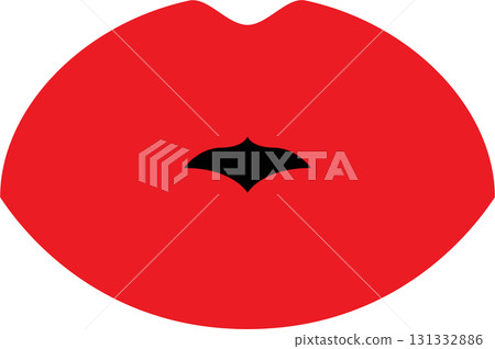 Stylized red lips illustration with a unique silhouette shape on a black background. Bold and graphic. 131332886