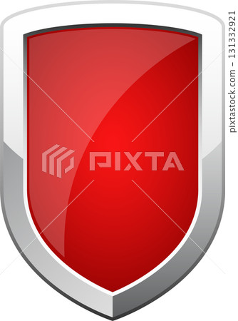 Sleek red shield with a silver border, symbolizing protection and security with a modern touch. 131332921