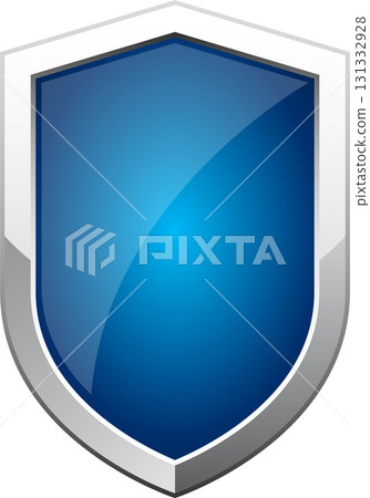 A shiny blue shield with silver trim, symbolizing protection, security, and strength. 131332928