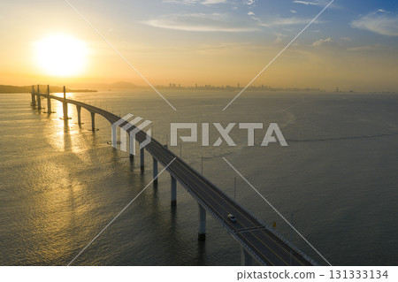 Aerial view of Kinmen Bridge  in Taiwan at sunset Aerial view of Kinmen Bridge  in Taiwan at sunset 131333134