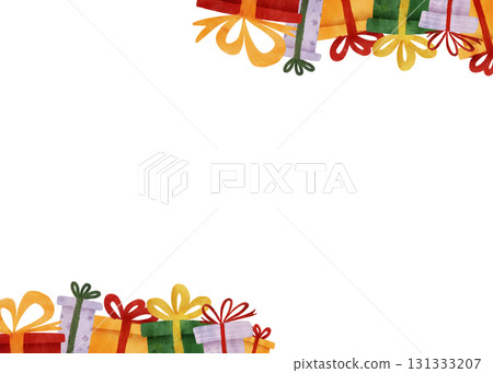 Hand-drawn gift boxes in vibrant colors, perfect for holiday cards, wrapping paper, kids' party invites. Red, green, yellow, and purple presents with bows. For festive designs and seasonal decorations Hand-drawn gift boxes in vibrant colors, perfect for holiday cards, wrapping paper, kids' party invites. Red, green, yellow, and purple presents with bows. For festive designs and seasonal decorations 131333207