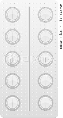 A sterile blister pack filled with white, round tablets, ready for medication dispensing. A sterile blister pack filled with white, round tablets, ready for medication dispensing. 131333296