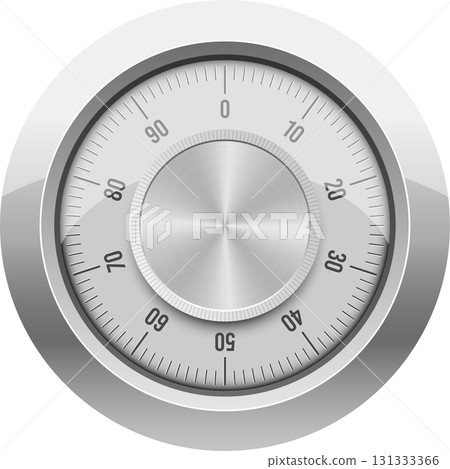Close-up of a silver metal dial with numbers ranging from 0 to 90, commonly found on a safe. Close-up of a silver metal dial with numbers ranging from 0 to 90, commonly found on a safe. 131333366