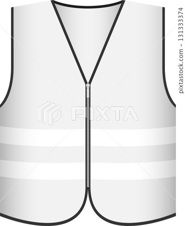A digitally-created, white reflective vest with a black border and zipper, providing safety. 131333374