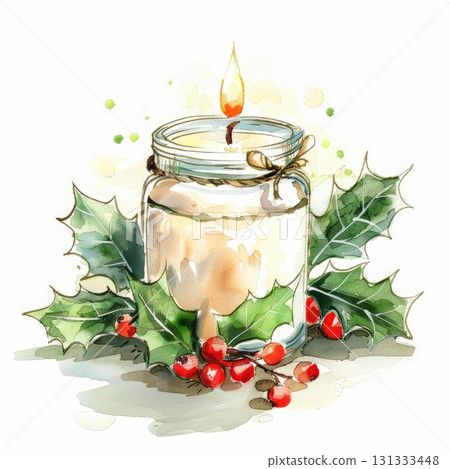 Vintage Christmas clock with holly and pine decor Vintage Christmas clock with holly and pine decor 131333448