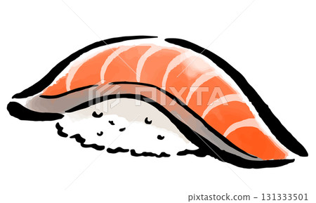 Salmon sushi, one piece, hand-drawn brush stroke illustration 131333501