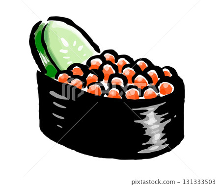 Salmon roe sushi, 1 piece, hand-drawn brush stroke illustration Salmon roe sushi, 1 piece, hand-drawn brush stroke illustration 131333503