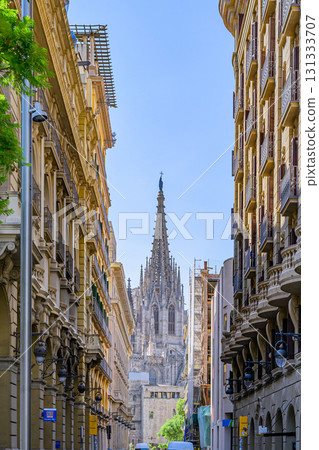 巴塞隆納，晴朗的天空，盛夏，西班牙 131333707