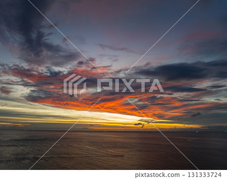 aerial view beautiful sky in sunset at horizon. aerial view beautiful sky in sunset at horizon. 131333724
