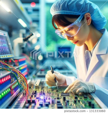 Engineer checking the circuit board 131333860
