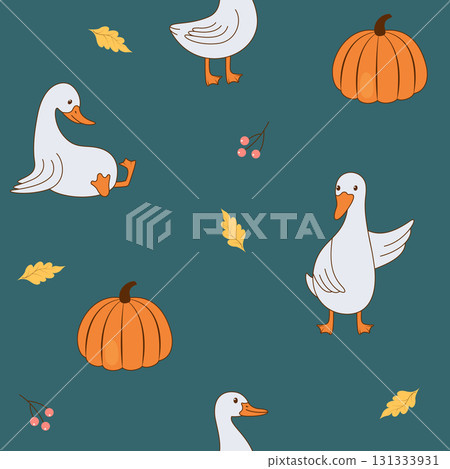 cute geese and pumpkins 131333931