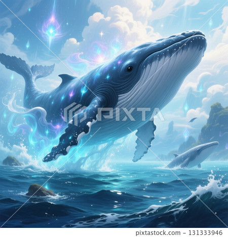Fantasy landscape of the sea and whales 131333946