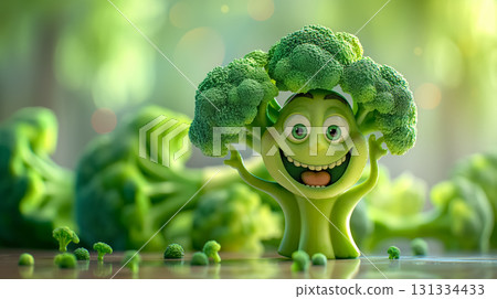 Joyful broccoli character in a dance pose. 131334433