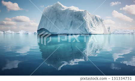 Majestic iceberg reflecting in calm water. Majestic iceberg reflecting in calm water. 131334731
