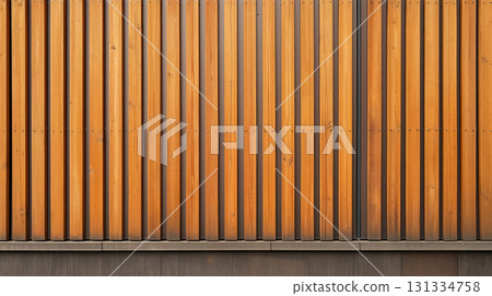 Warm-toned wooden slats on a wall. 131334758